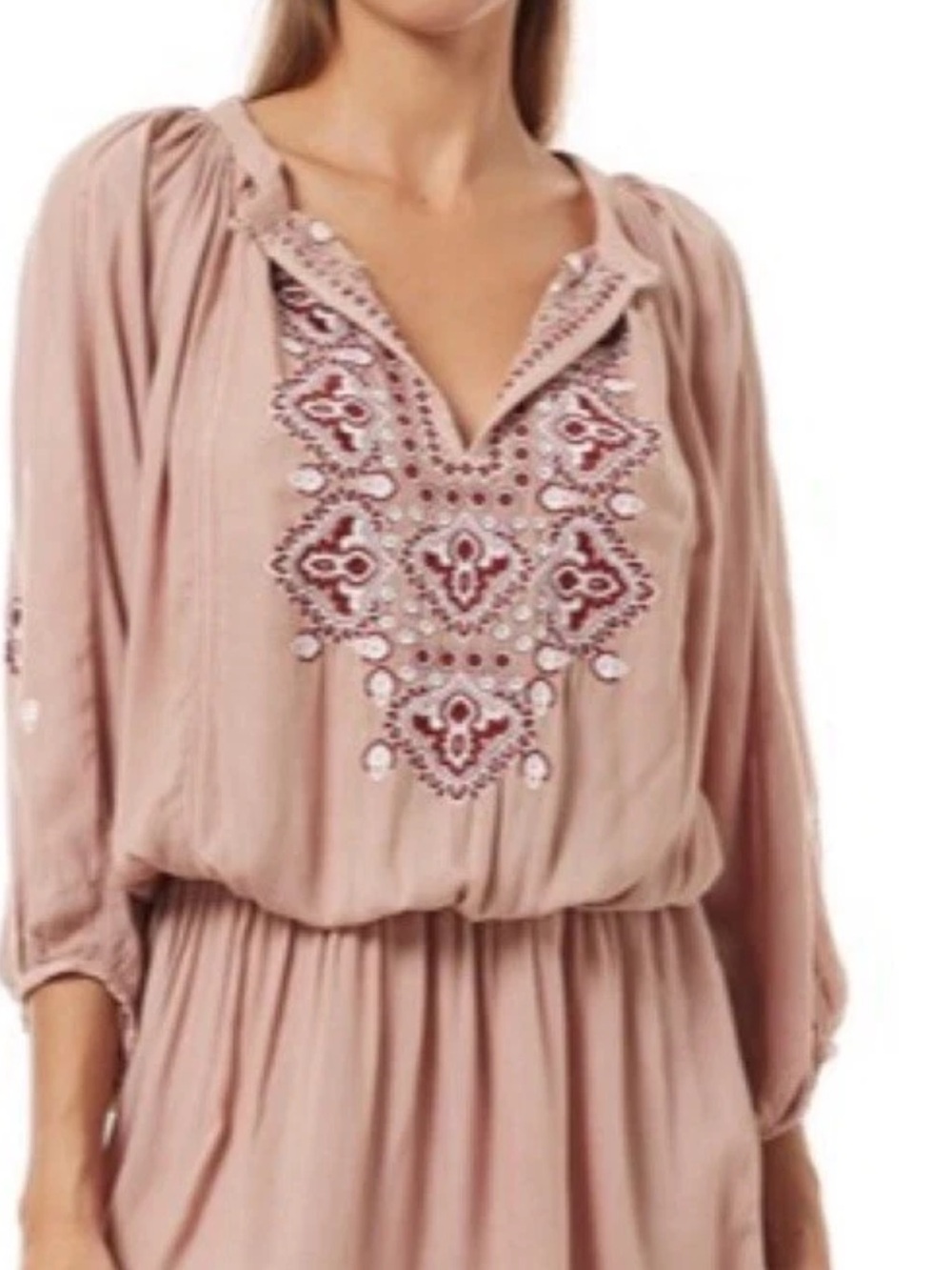 Melissa Odabash Nadja embroidered kaftan mini dress S